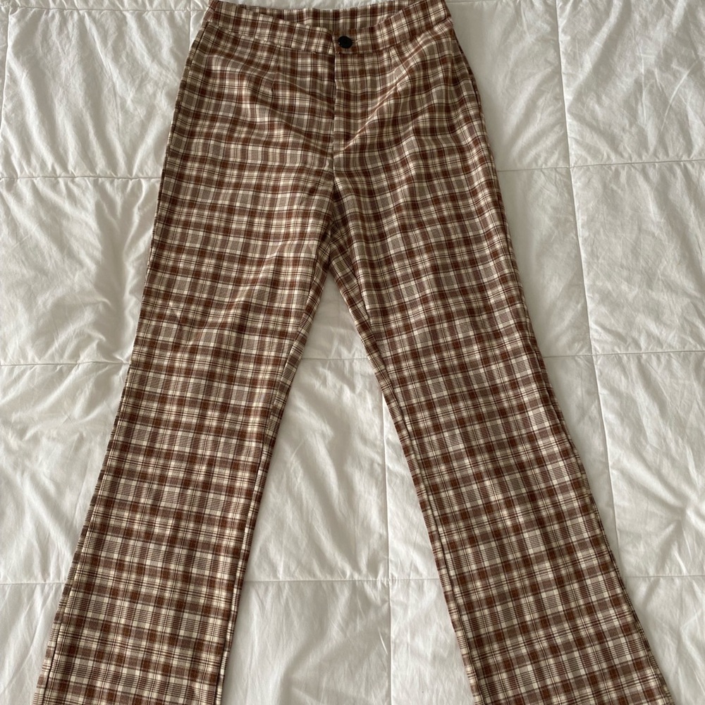 Brown plaid pants